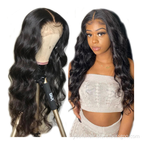 YouFa Wig Natural Wave 13*4 Lace Frontal Human Virgin Hair Wigs Cuticle Aligned Unprocessed Indian Virgin Hair Wigs Body Wave